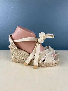 Castaner Bluma Raw Edge Ivory Espadrilles Wedge Sandals